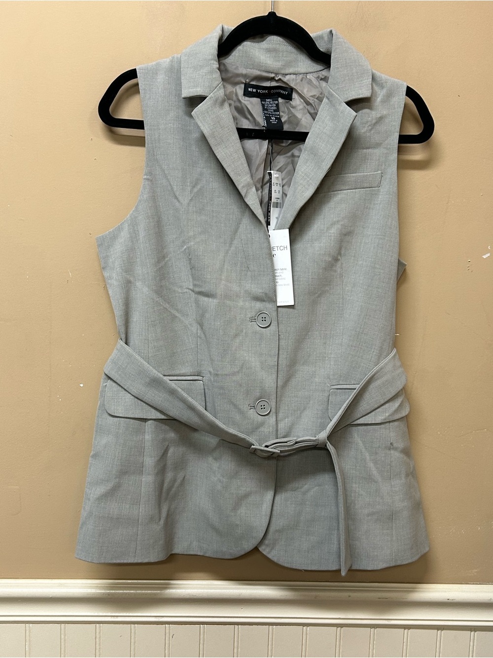 Y2K New York & Co Sleeveless Blazer Vest Belted Khaki  Size 10 NWT Office Wear